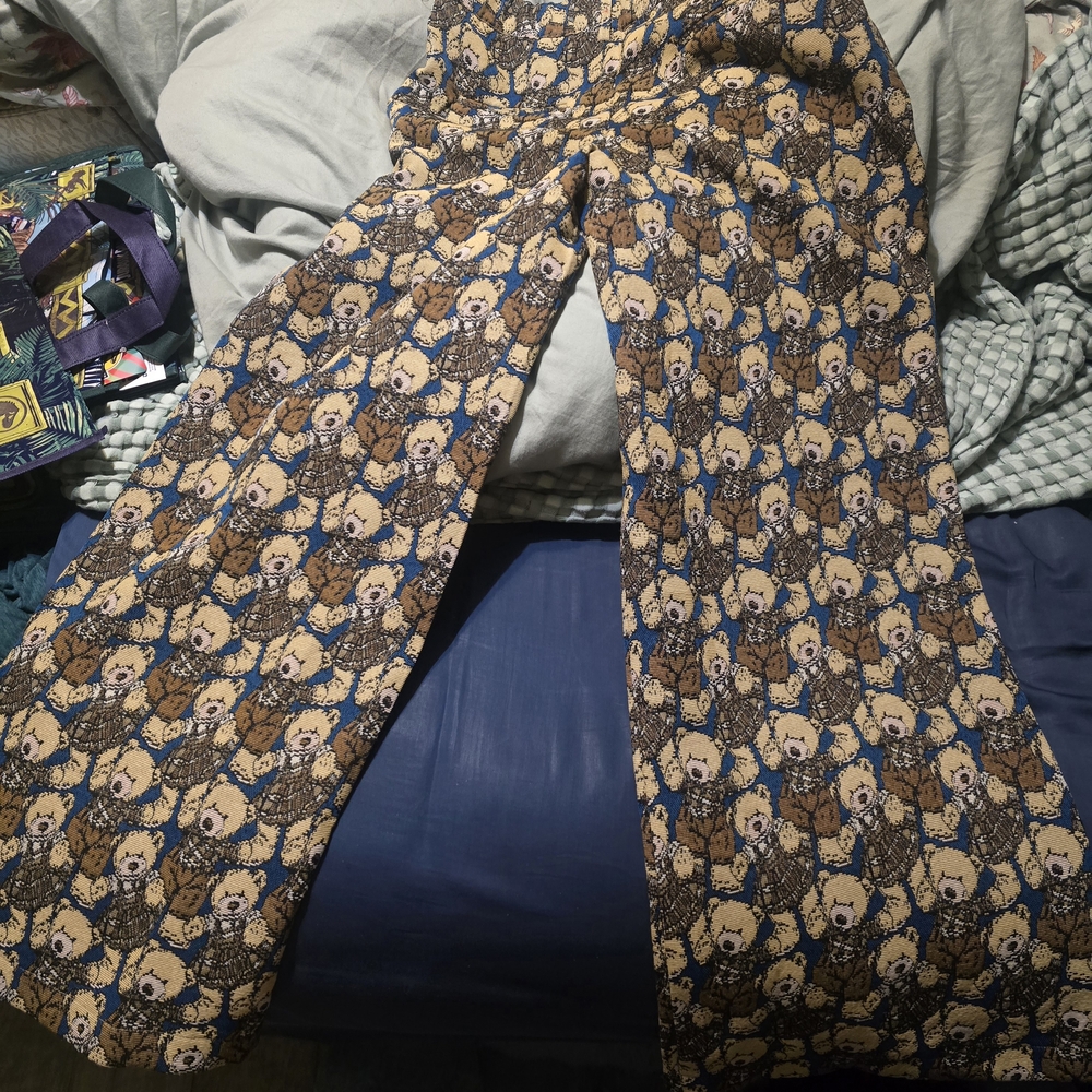 Dressed in LALA Navy and Tan Bear Jacquard Wide Leg Pants